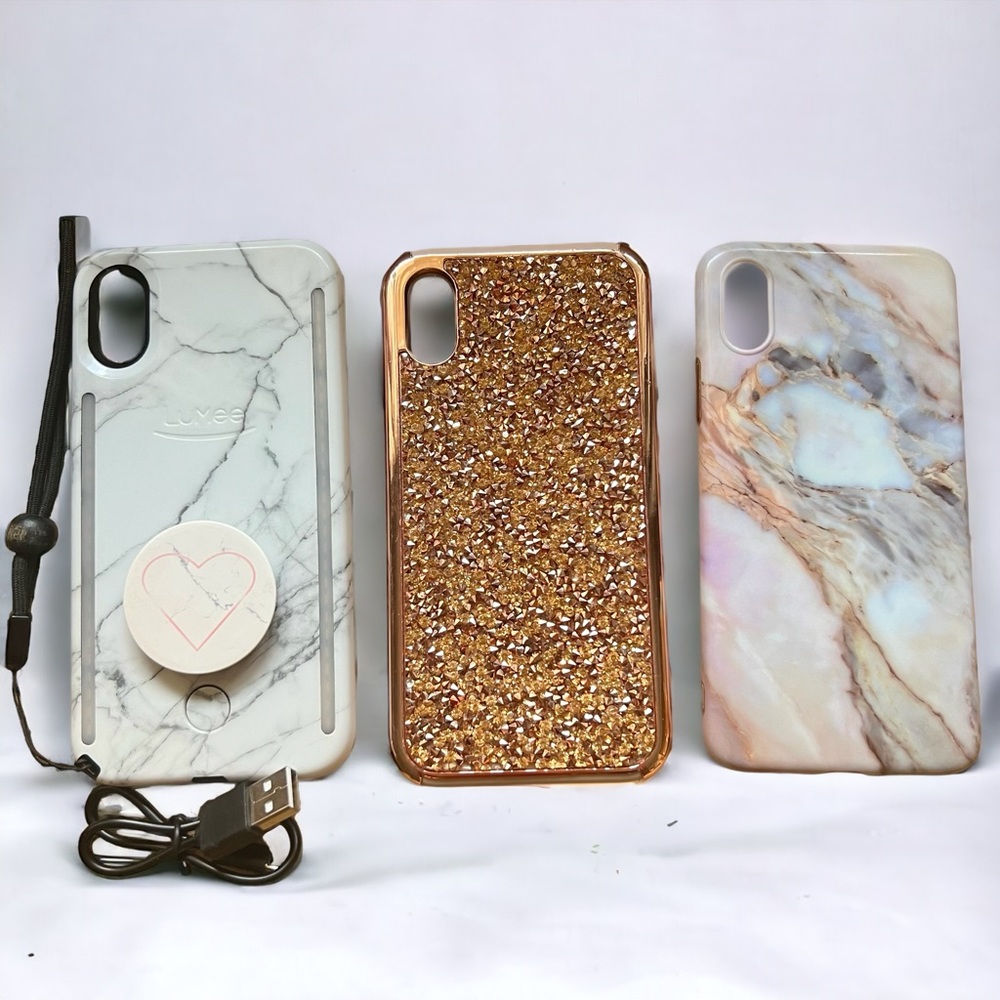 3 iPhone X Cases bundle  Lumee Duo Marble Mini Rhinestone Rose Gold, Slim case